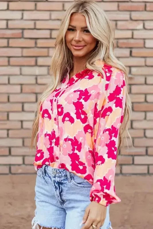 Floral Blouses Pink Blooming Floral Shirt