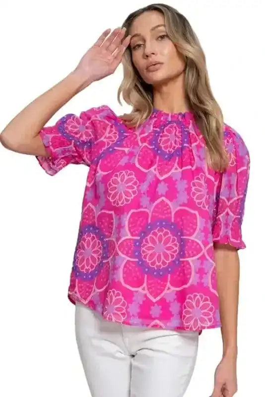 Floral Blouses Rose Floral Smocked Blouse