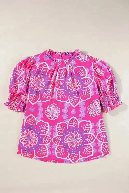 Floral Blouses Rose Floral Smocked Blouse