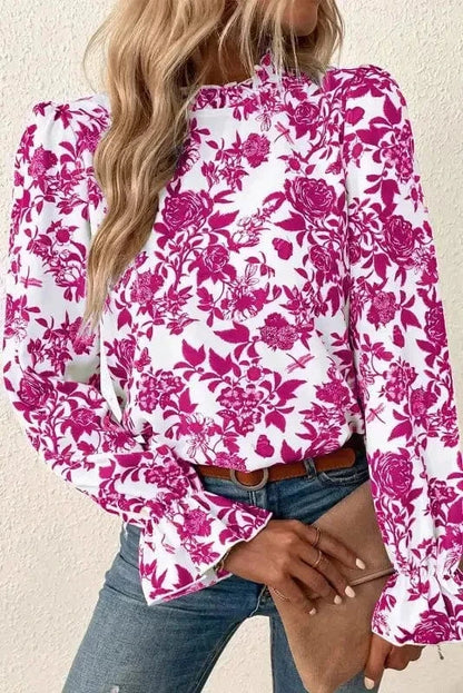 Floral Blouses Rose / S / 100%Polyester Floral Finesse Keyhole-Back Blouse