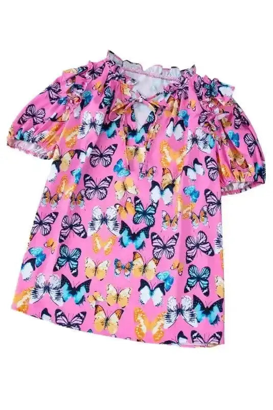 Floral Blouses Ruffled Sleeve Butterfly Blouse