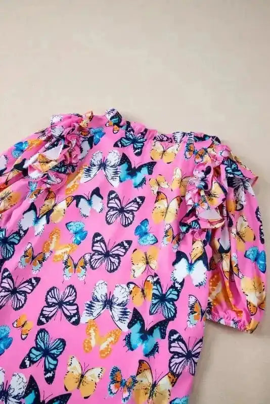 Floral Blouses Ruffled Sleeve Butterfly Blouse