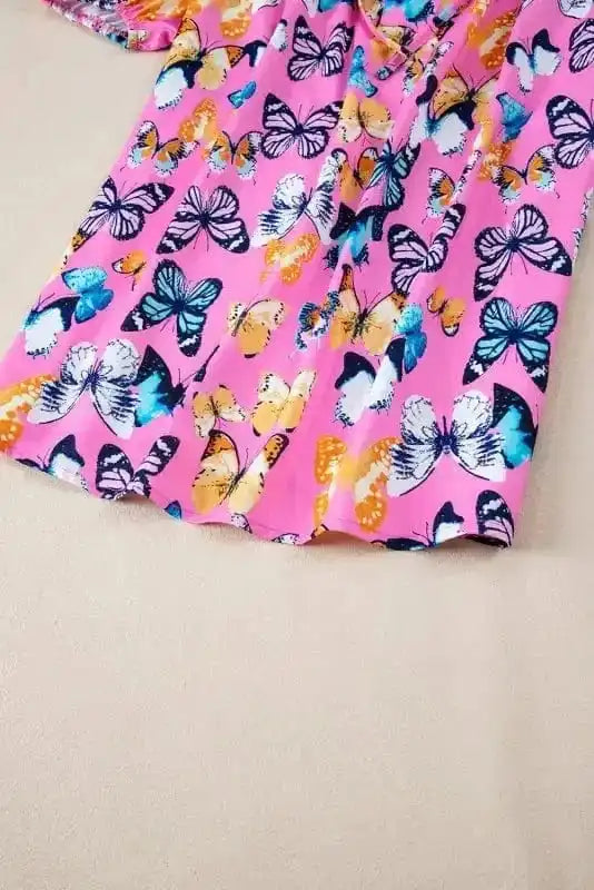 Floral Blouses Ruffled Sleeve Butterfly Blouse