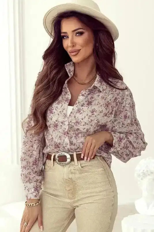 Floral Blouses Vintage Bloom Bishop Shirt