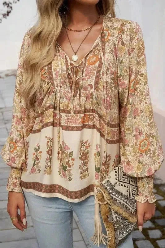 Floral Blouses Yellow / S / 100%Polyester Floral Elegance Tie Blouse