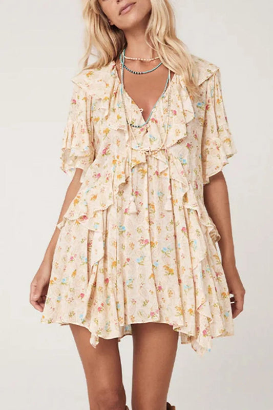 Floral Dresses Apricot / S / 100%Polyester Bohemian Glow Mini Dress