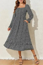 Floral Dresses Black / S / 100%Polyester Nightshade Floral Midi Dress