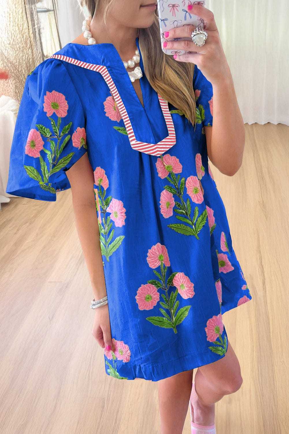 Floral Dresses Blue Floral Summer Mini Dress