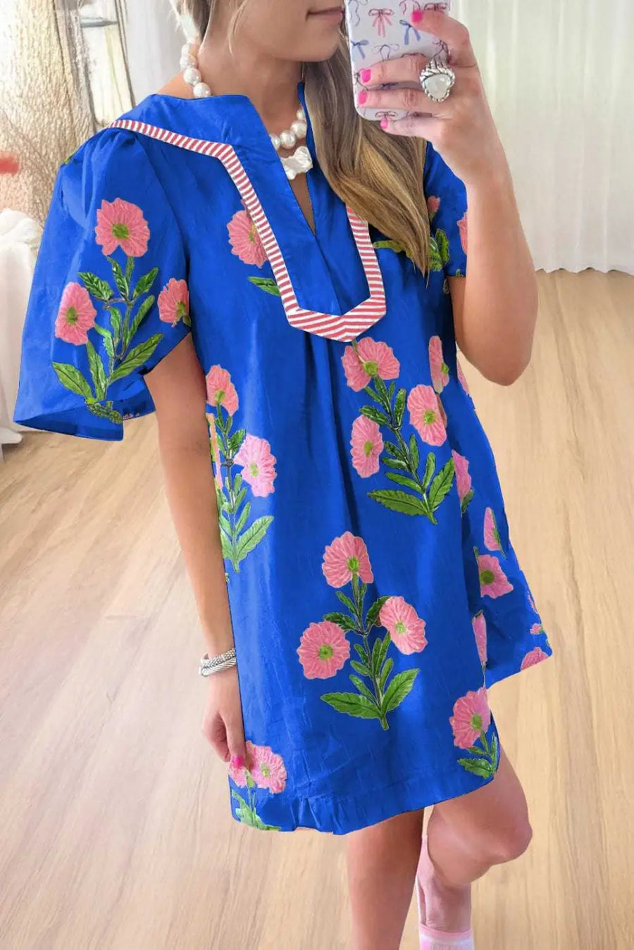 Floral Dresses Blue Floral Summer Mini Dress