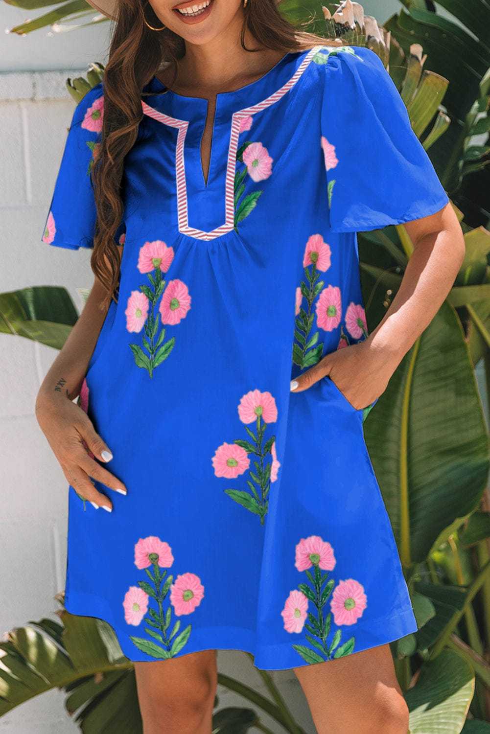 Floral Dresses Blue Floral Summer Mini Dress