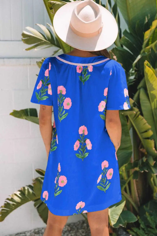 Floral Dresses Blue Floral Summer Mini Dress