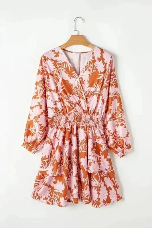 Floral Dresses Brown / S / 100%Polyester Rosette Whimsy Smocked Dress