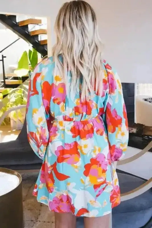 Floral empire waist mini dress back view — Fashionfitz UK