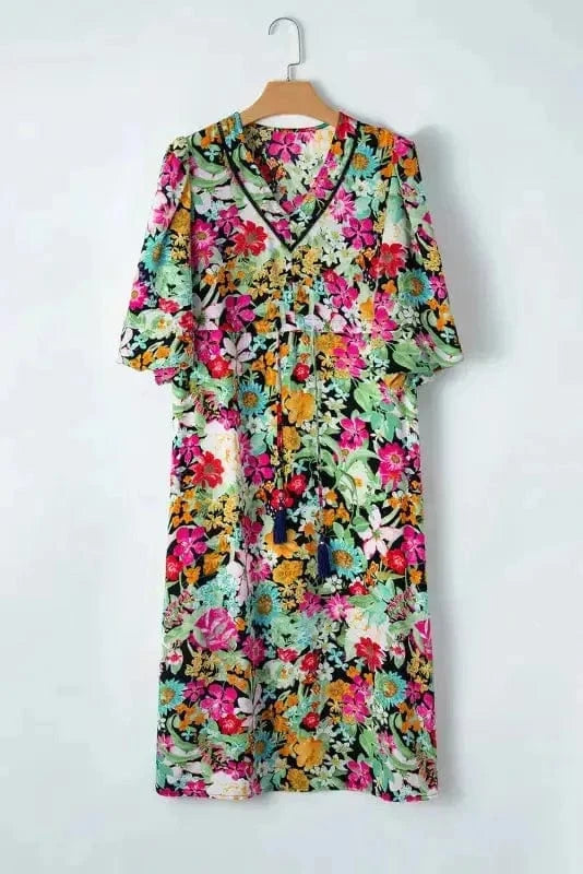 Floral Dresses Green / S / 100%Polyester Blooming Adore Midi Dress