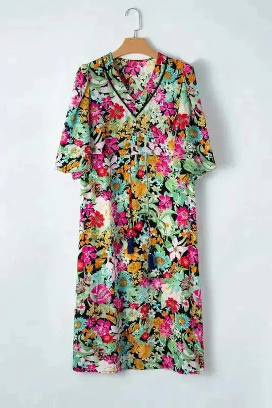 Floral Dresses Green / S / 100%Polyester Blooming Adore Midi Dress