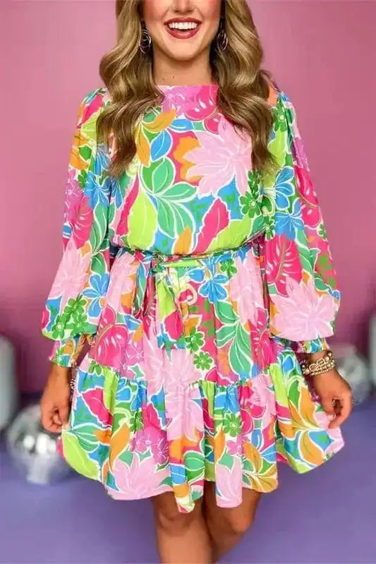 Floral Dresses Green / S / 100%Polyester Verdant Vogue Botanical Mini Dress