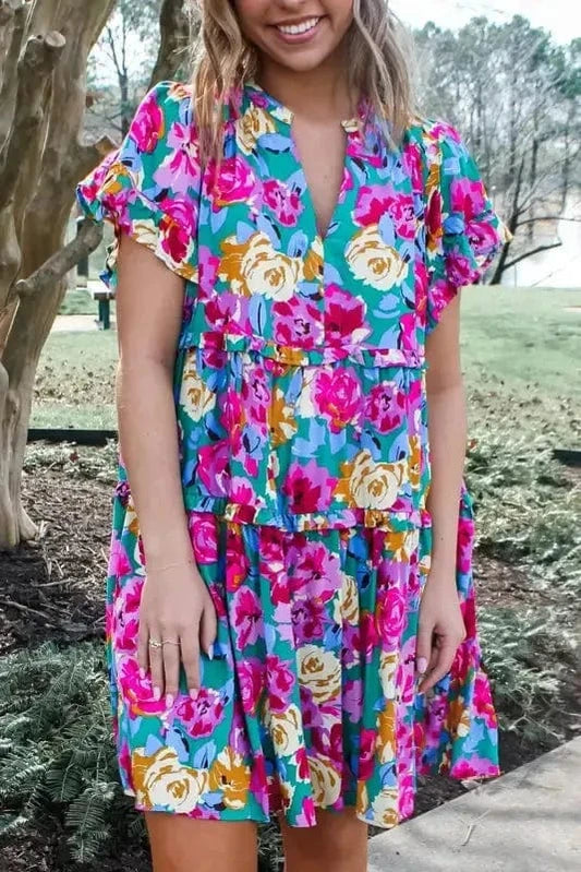 Floral Dresses Green / S / 100%Polyester Verde Flora Dress