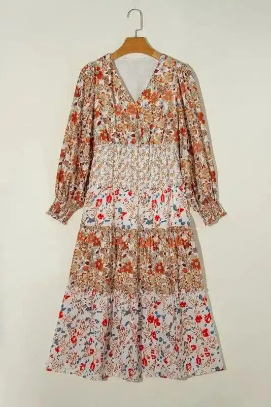 Floral Dresses Khaki / S / 100%Polyester Vintage Bloom Layered Dress