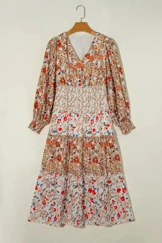 Floral Dresses Khaki / S / 100%Polyester Vintage Bloom Layered Dress