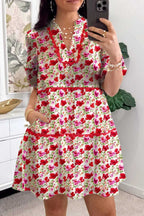 Floral Dresses Red / S / 100%Polyester Boho Bloom Tiered Dress