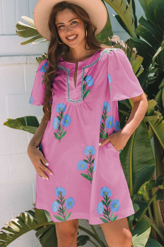 Floral Dresses Rose / S / 100%Polyester Rose Floral Summer Mini Dress