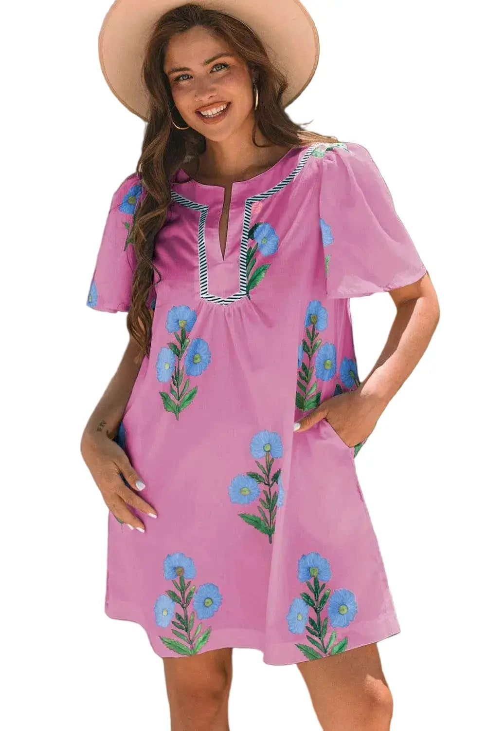 Floral Dresses Rose / S / 100%Polyester Rose Floral Summer Mini Dress