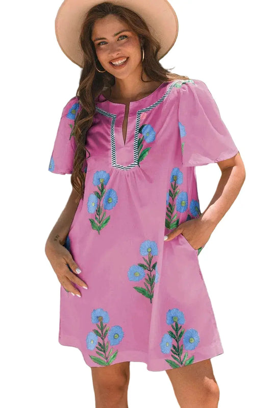 Floral Dresses Rose / S / 100%Polyester Rose Floral Summer Mini Dress