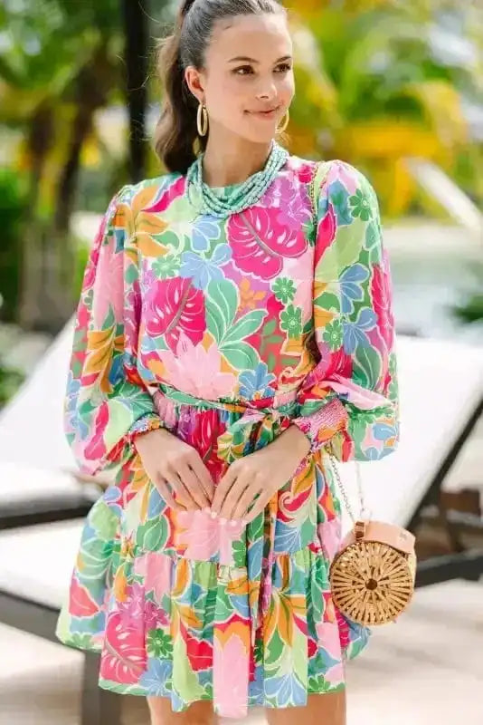 Floral Dresses Verdant Vogue Botanical Mini Dress