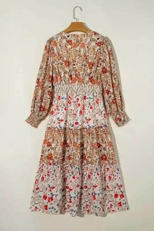 Vintage bloom layered floral maxi dress back view — Fashionfitz UK