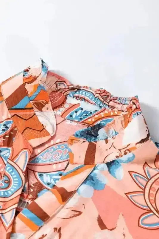 Orange Floral Print Loose Fit Button-Up Shirt Women UK styled as an effortless boho holiday outfit — Fashionfitz
