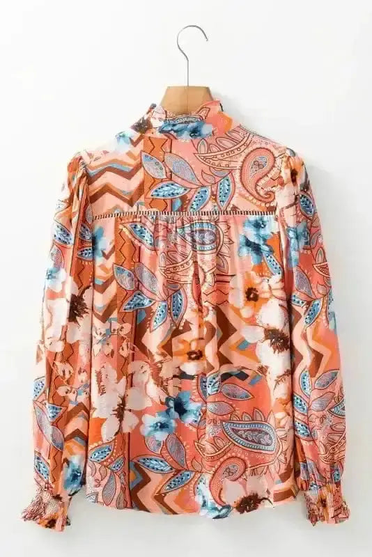 Back view of Floral Print Loose Fit Button-Up Shirt showing generous relaxed silhouette and V-neckline — Fashionfitz