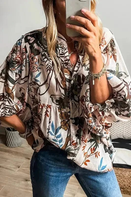 Floral Shirts White / S / 100%Polyester Petal Puff Casual Shirt