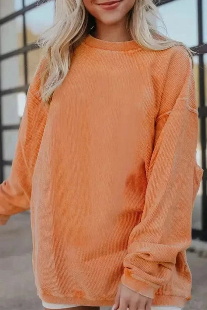 Graphic Orange-31 / S / 100%Polyester Orange Leopard Pumpkin Graphic Corded Sweatshirt