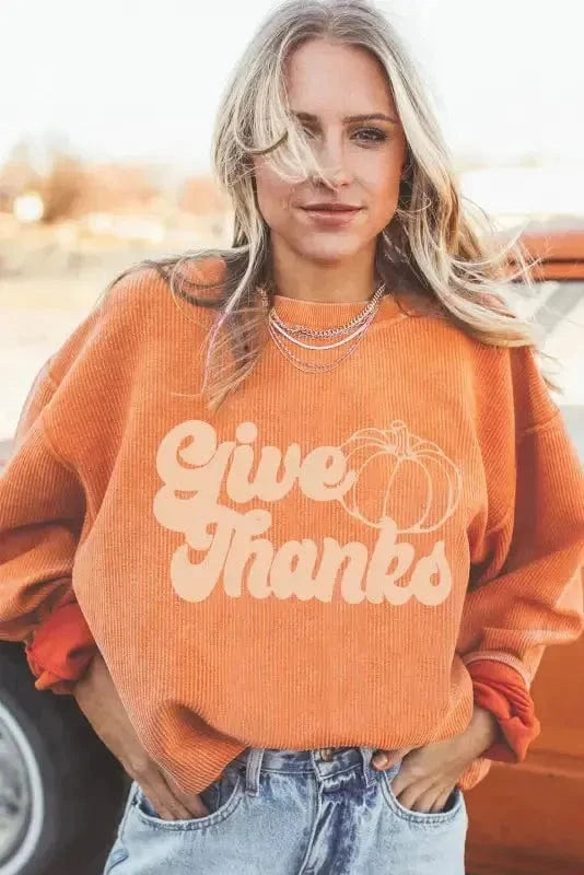 Graphic Orange Leopard Pumpkin Graphic Corded Sweatshirt