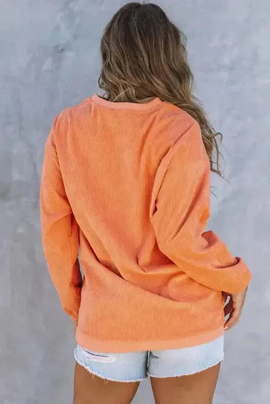 Graphic Orange Leopard Pumpkin Graphic Corded Sweatshirt
