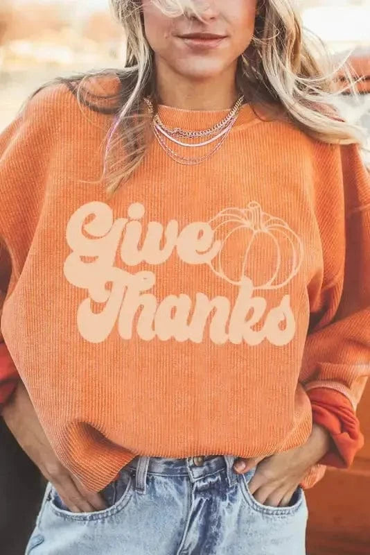 Graphic Orange Leopard Pumpkin Graphic Corded Sweatshirt