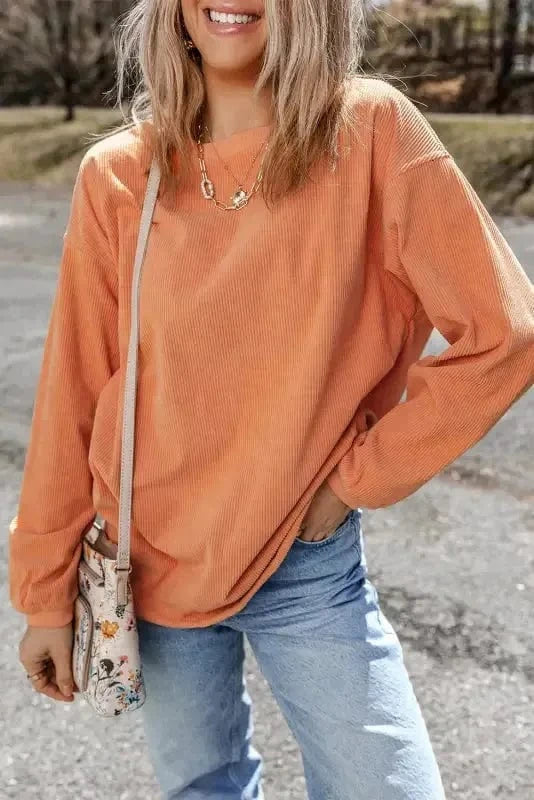 Graphic Orange Leopard Pumpkin Graphic Corded Sweatshirt