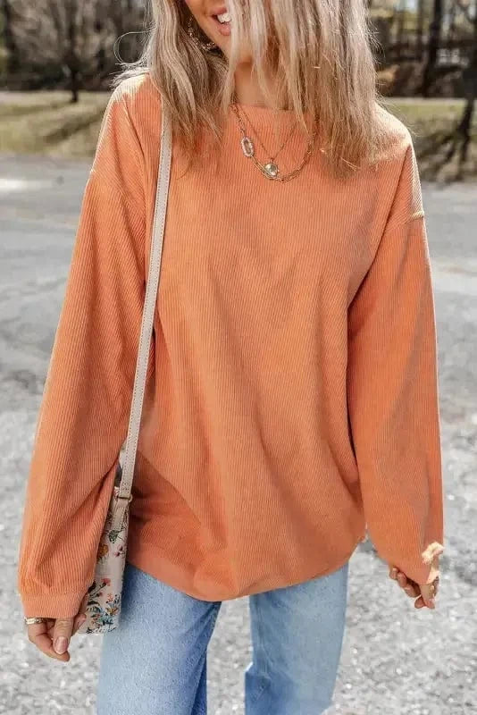 Graphic Orange Leopard Pumpkin Graphic Corded Sweatshirt