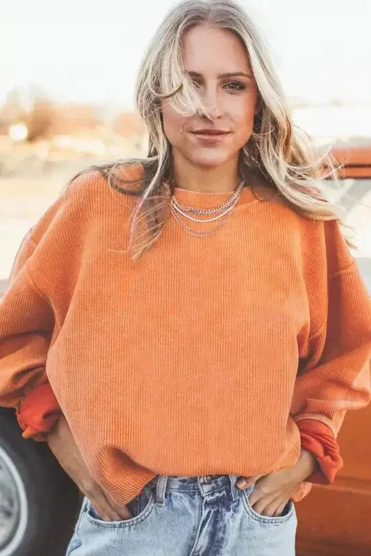 Graphic Orange Leopard Pumpkin Graphic Corded Sweatshirt