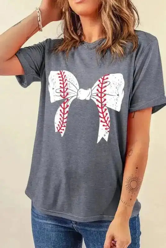 Graphic Tees Baseball Bowknot Graphic Casual Tee