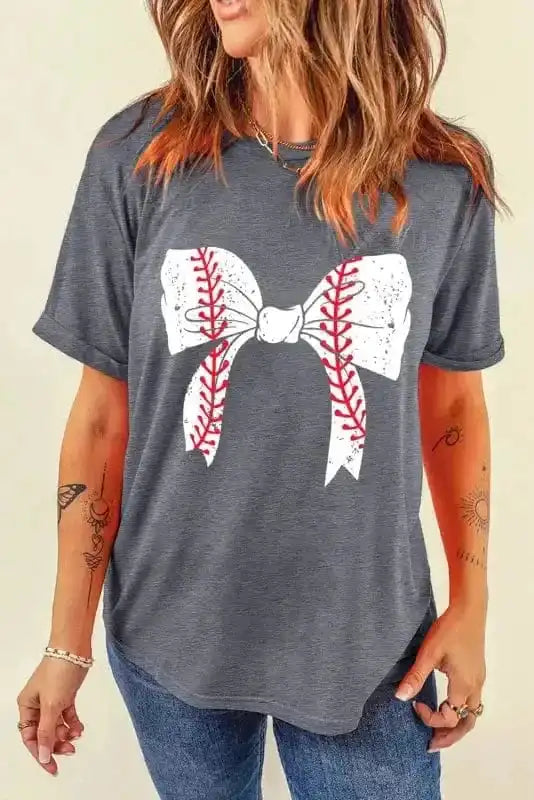 Graphic Tees Baseball Bowknot Graphic Casual Tee