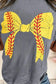 Graphic Tees Black Baseball Bowknot Graphic Casual Tee