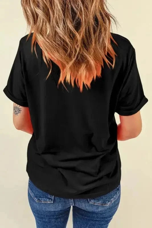 Graphic Tees Black Baseball Bowknot Graphic Casual Tee