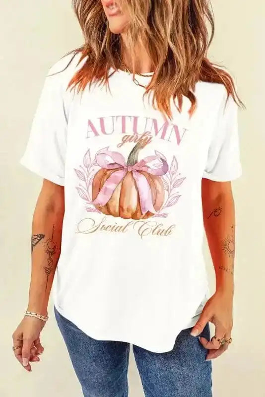 Graphic Tees Girly Pumpkin Bow T-Shirt