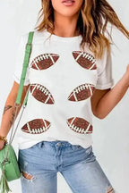 Graphic Tees Sequin Squad Rugby Cotton T-Shirt