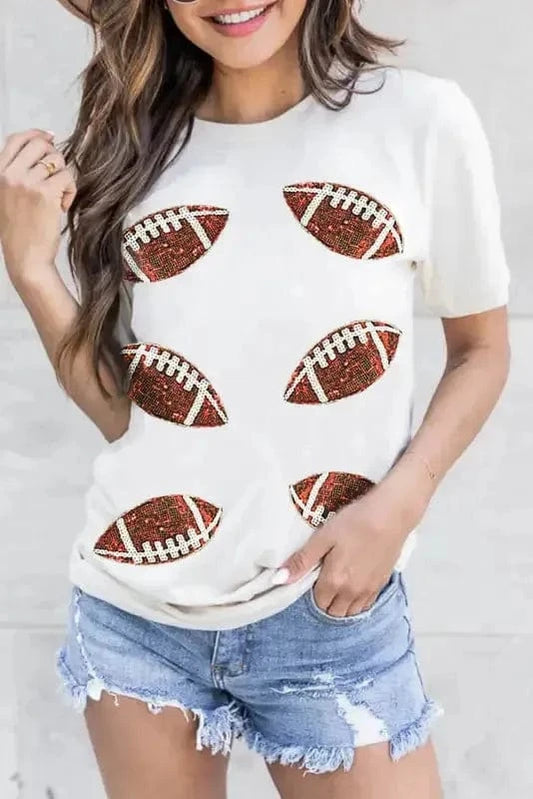 Graphic Tees White / S / 62%Polyester+32%Cotton+6%Elastane Sequin Squad Rugby Cotton T-Shirt