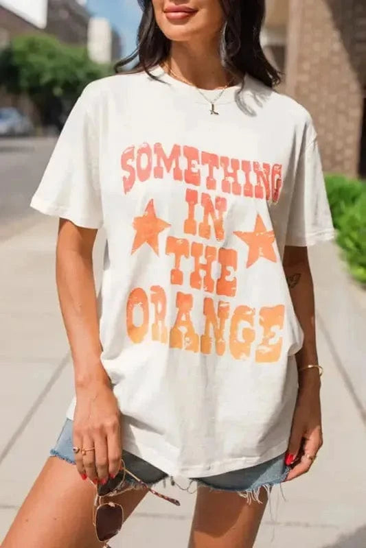 Graphic Tees White / S / 62%Polyester+32%Cotton+6%Elastane SOMETHING IN THE ORANGE Graphic T-Shirt