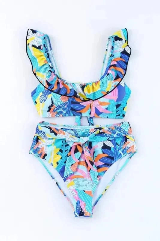 High Waist Swimsuits Ruffle High Waist Square Neck Bikini Set