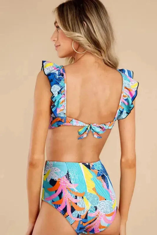 High Waist Swimsuits Ruffle High Waist Square Neck Bikini Set