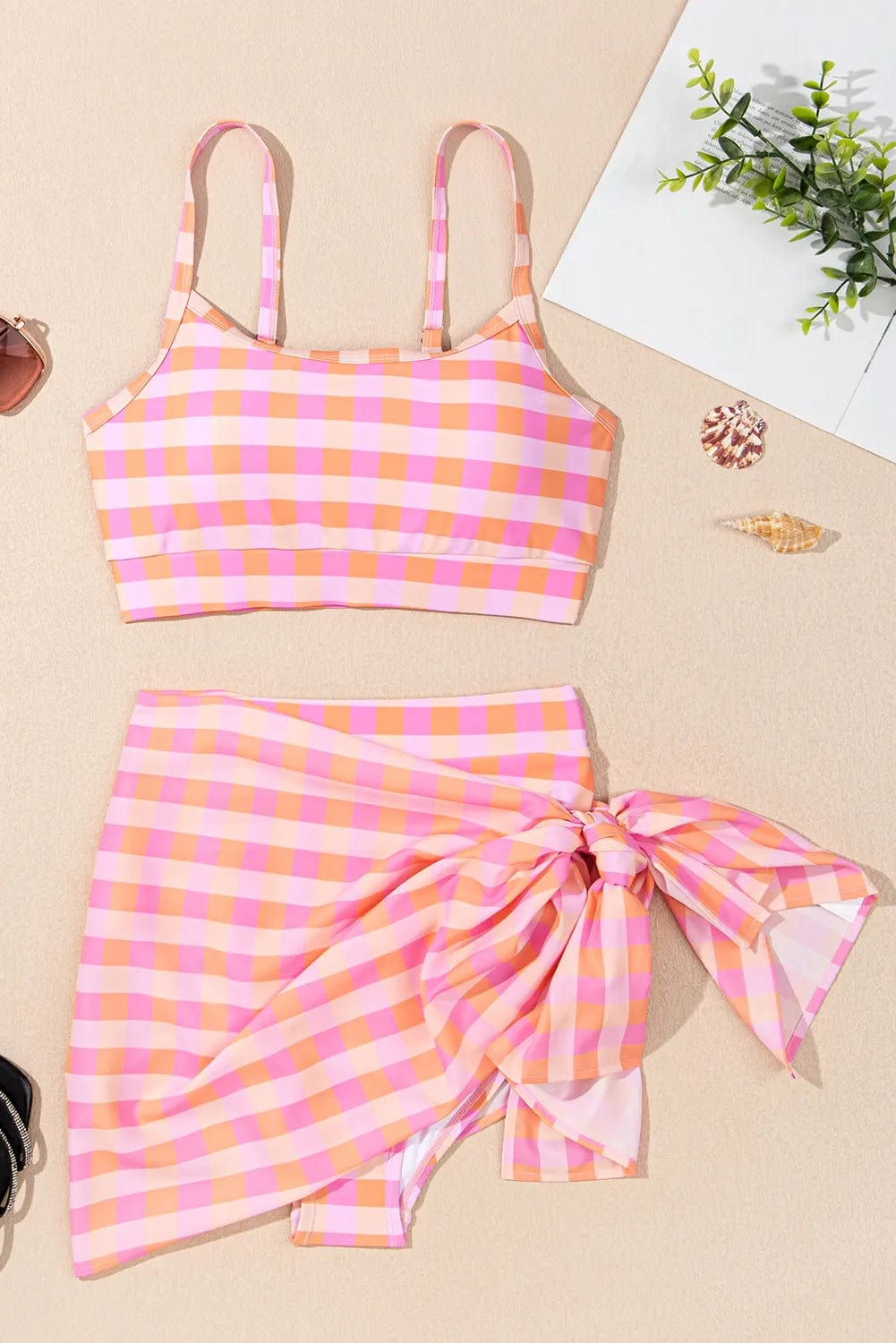 High Waisted Swimsuit Gingham Grace Bikini – 3-Piece Swimsuit Set